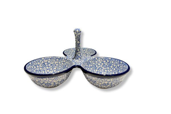 B43 Bunzlau drie vaks schaal met handvat (oog) 3355X Overige Schalen